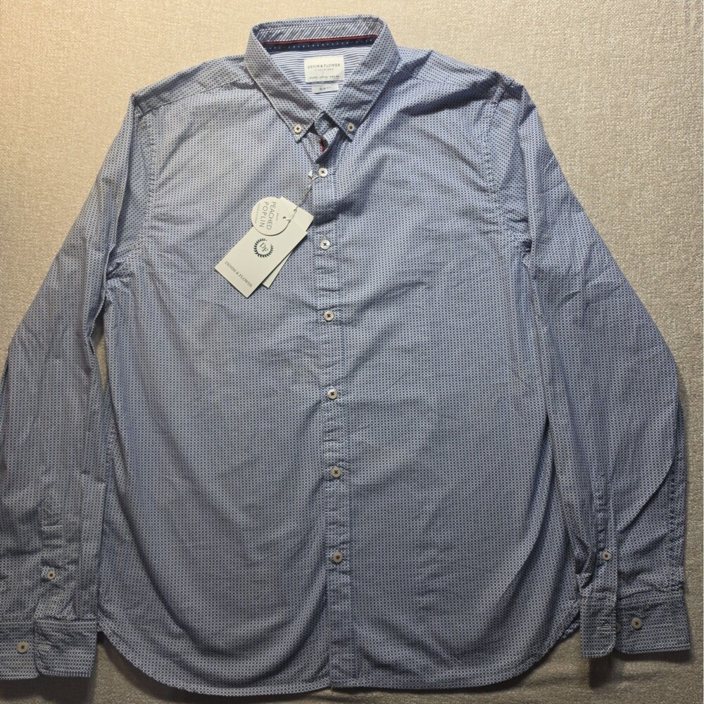 Denim and Flowers Shirt Mens XL Sim Fit Button Down Long Sleeve